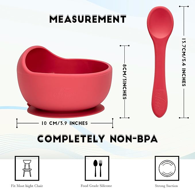 Silicone Baby Bowl with Spoon Set for Baby and Toddler - Baby Led Weaning Supplies - BPA Free - Microwave Dishwasher and Freezer Safe (Pink)