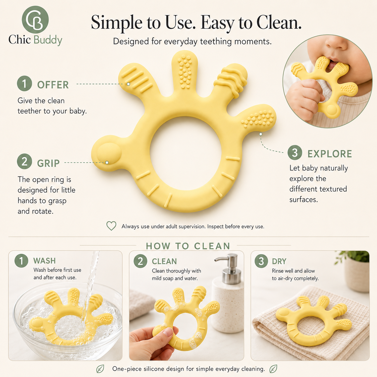 Finger Shape Baby Teether - Easy-grip, multi-texture silicone teether thoughtfully designed for little hands 3 to 18 months old, curious mouths and everyday teething comfort.