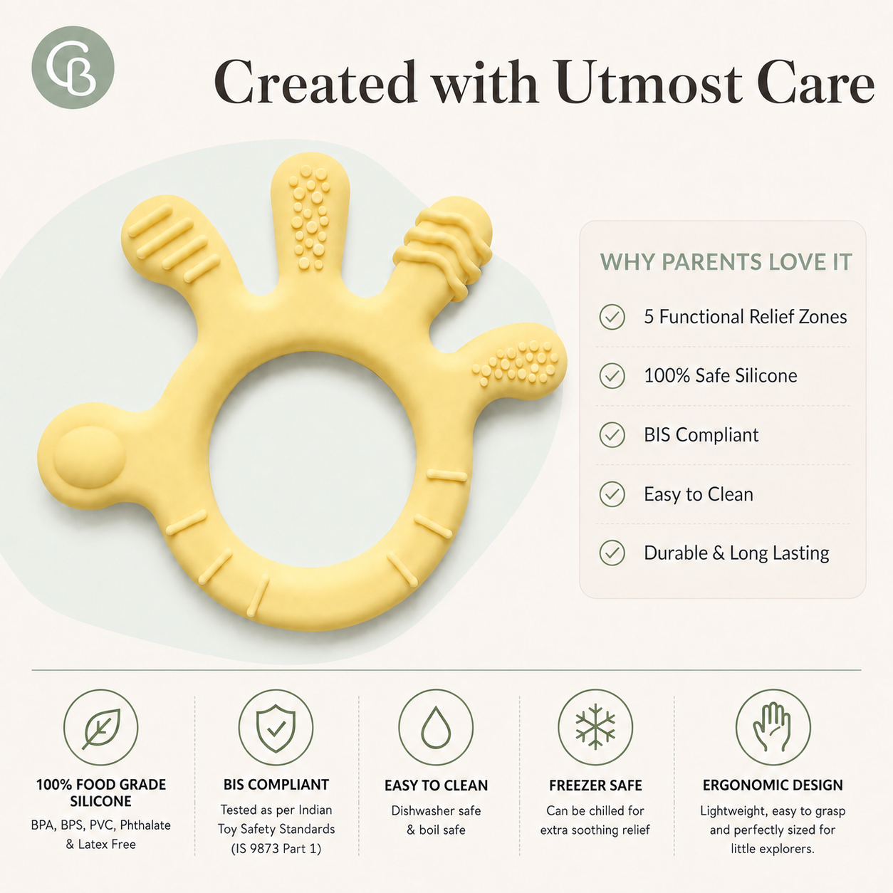 Finger Shape Baby Teether - Easy-grip, multi-texture silicone teether thoughtfully designed for little hands 3 to 18 months old, curious mouths and everyday teething comfort.