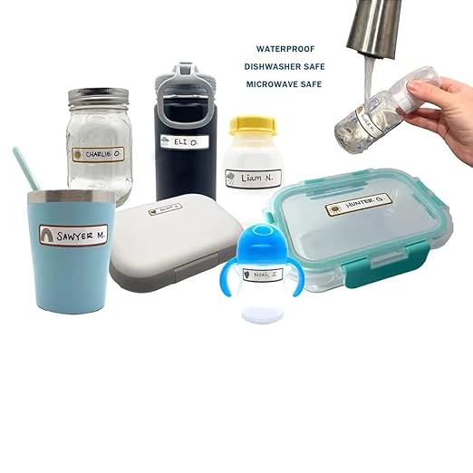 Bottle Labels, Write-On, Self-Laminating, Waterproof Kids Name Labels for Baby Bottles Pack of 64, Sippy Cup for Daycare School, Dishwasher Safe