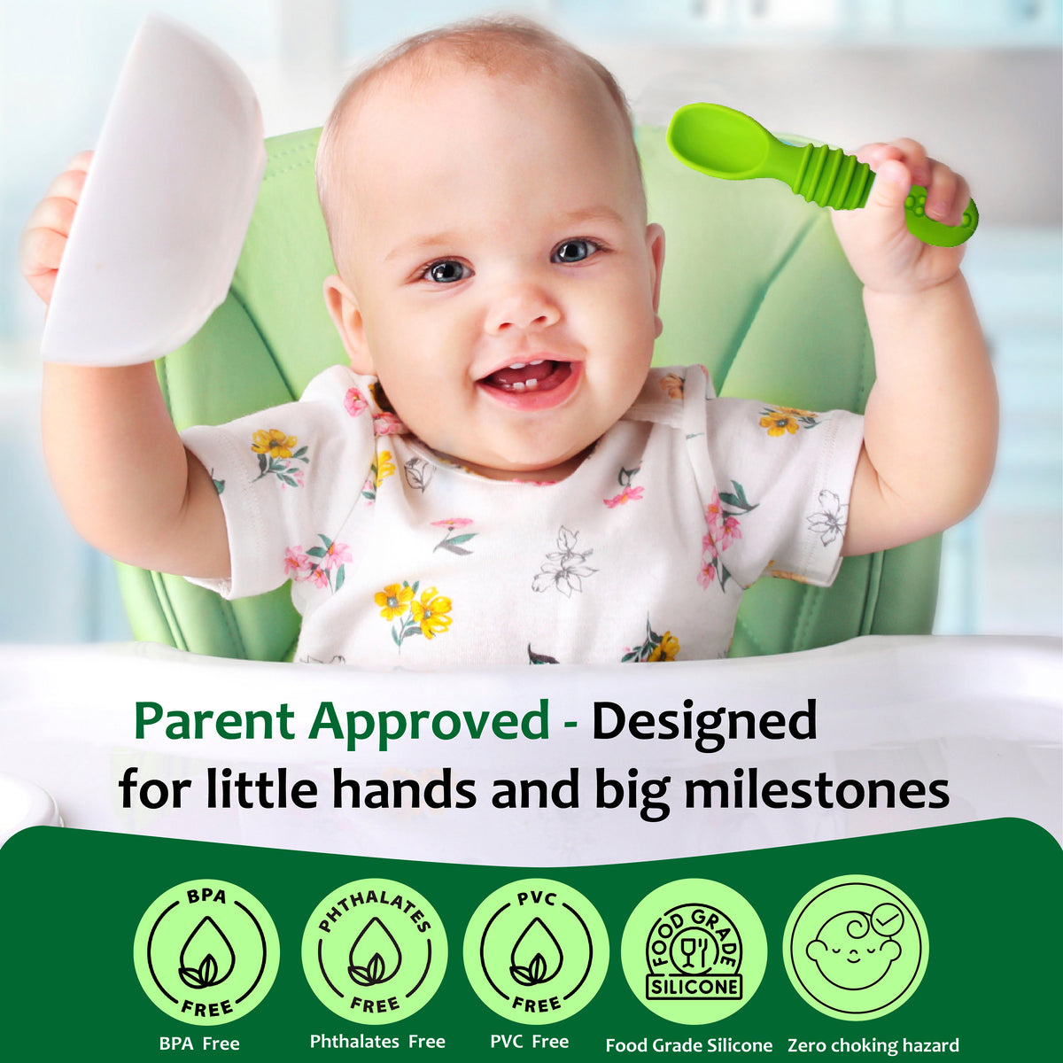 Chic Buddy Ultra Care Training Spoon Set,Silicone Baby Spoon,Silicone Spoon for Baby, BPA-Free, Soft, Gum-Friendly Design, Ideal for Self-Feeding & Teething Relief, Dual-Sided Spoon.