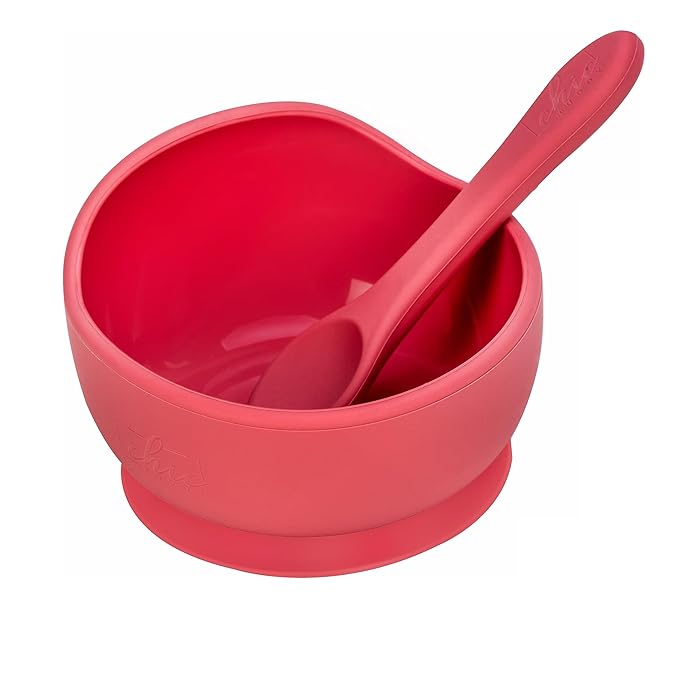 Silicone Baby Bowl with Spoon Set for Baby and Toddler - Baby Led Weaning Supplies - BPA Free - Microwave Dishwasher and Freezer Safe (Pink)