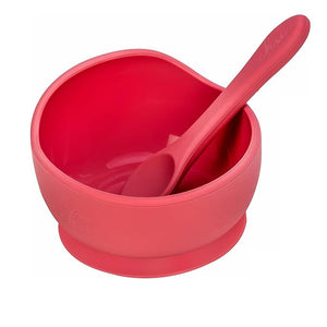 Silicone Baby Bowl with Spoon Set for Baby and Toddler - Baby Led Weaning Supplies - BPA Free - Microwave Dishwasher and Freezer Safe (Pink)