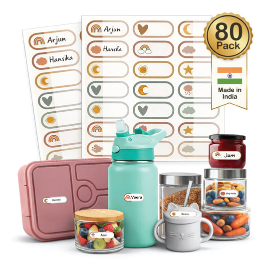 Bottle Labels, Write-On, Self-Laminating, Waterproof Kids Name Labels for Baby Bottles, Sippy Cup for Daycare School, Dishwasher Safe(Pack of 80))