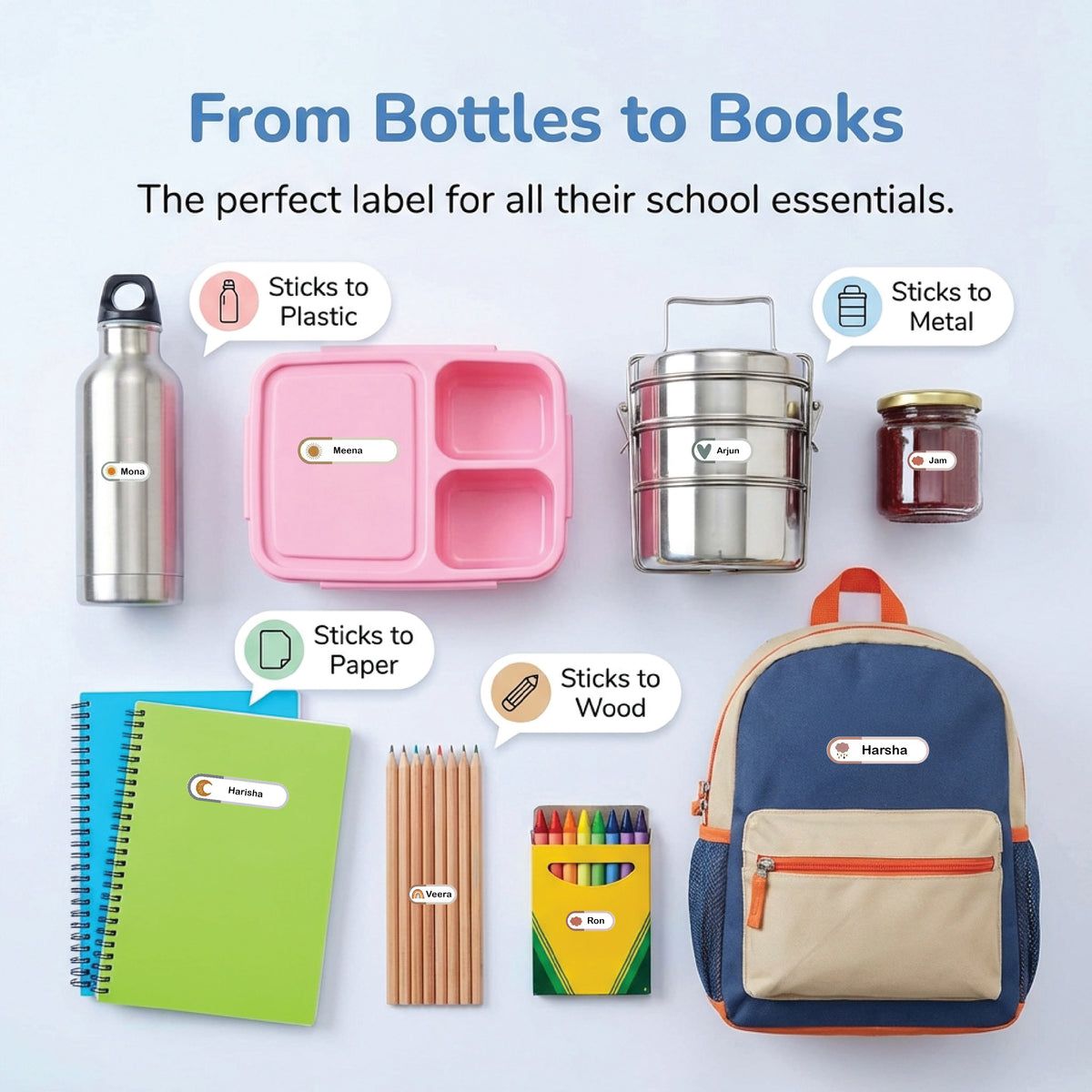 Bottle Labels, Write-On, Self-Laminating, Waterproof Kids Name Labels for Baby Bottles, Sippy Cup for Daycare School, Dishwasher Safe(Pack of 80))