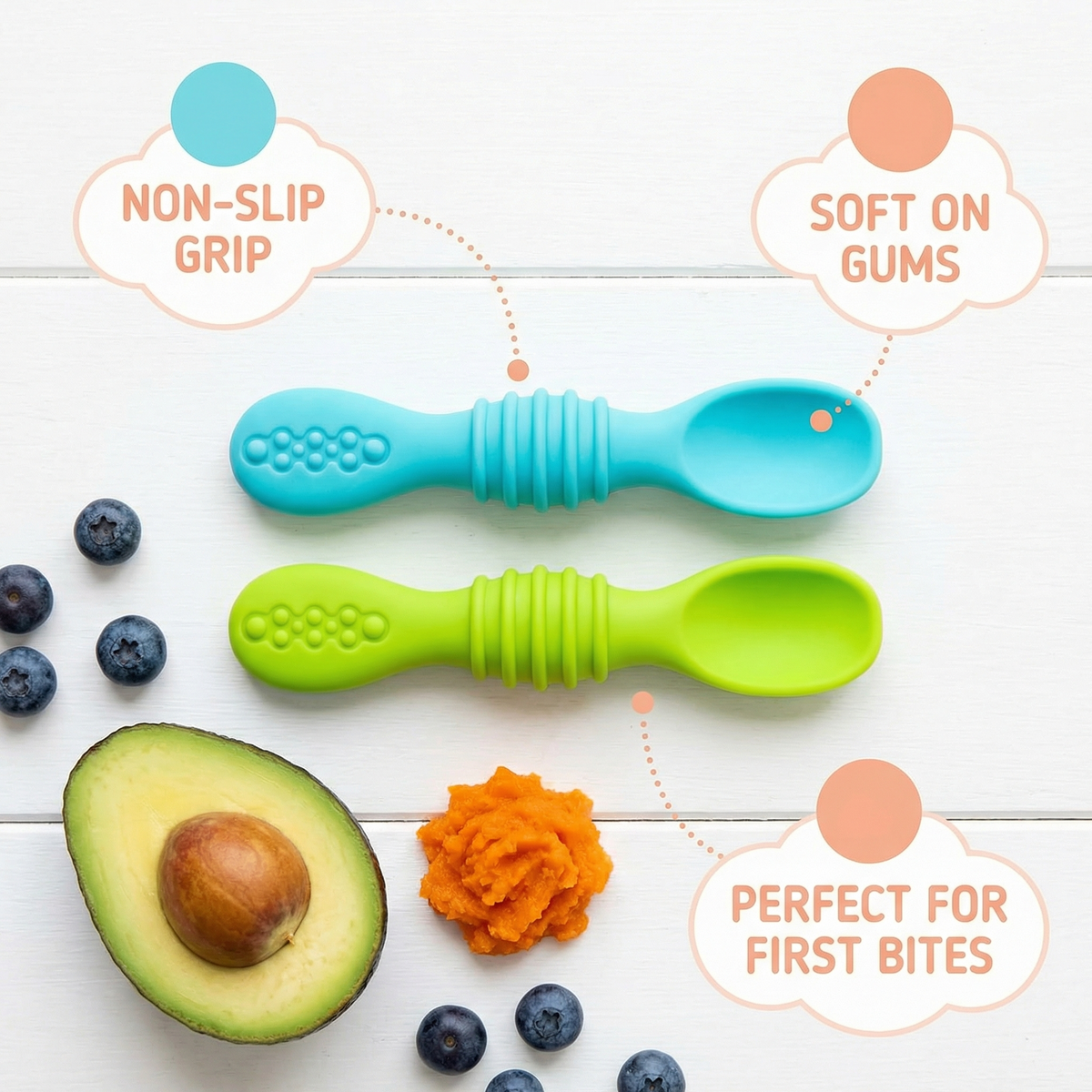 Soft Silicone Weaning Spoons — Set of 2