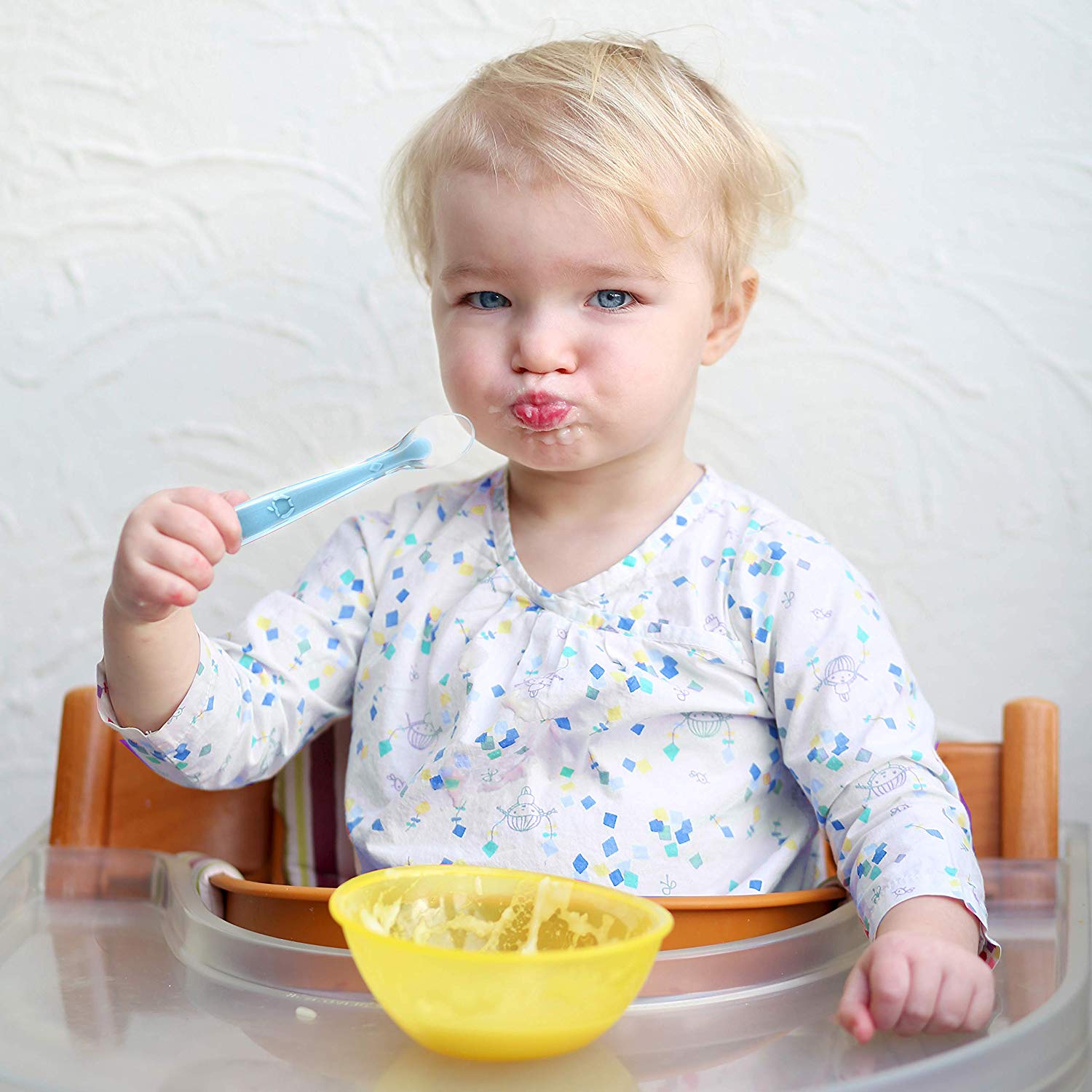 Silicone Baby Spoons for Baby LED Weaning 4-Pack, First Stage Baby Feeding Spoon Set Gum Friendly BPA Lead Phthalate and Plastic Free (Blue)