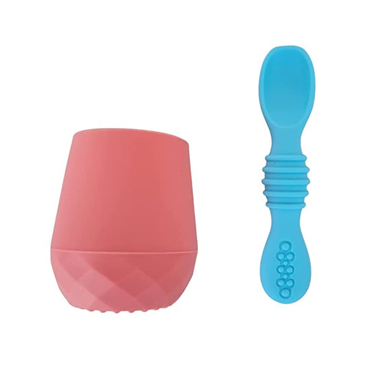 Chic Buddy Silicone Baby Tiny Cup with Spoon for Infant’s First Stage Training, Developed by Feeding Specialist to Fit Baby’s Mouth and Hands 3 Months+( 100ml)
