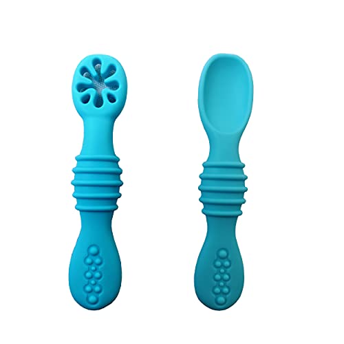 Chic Buddy Soft tip Silicone First Stage Training Spoons( Blue)Pack of 2 (Blue)(Green)